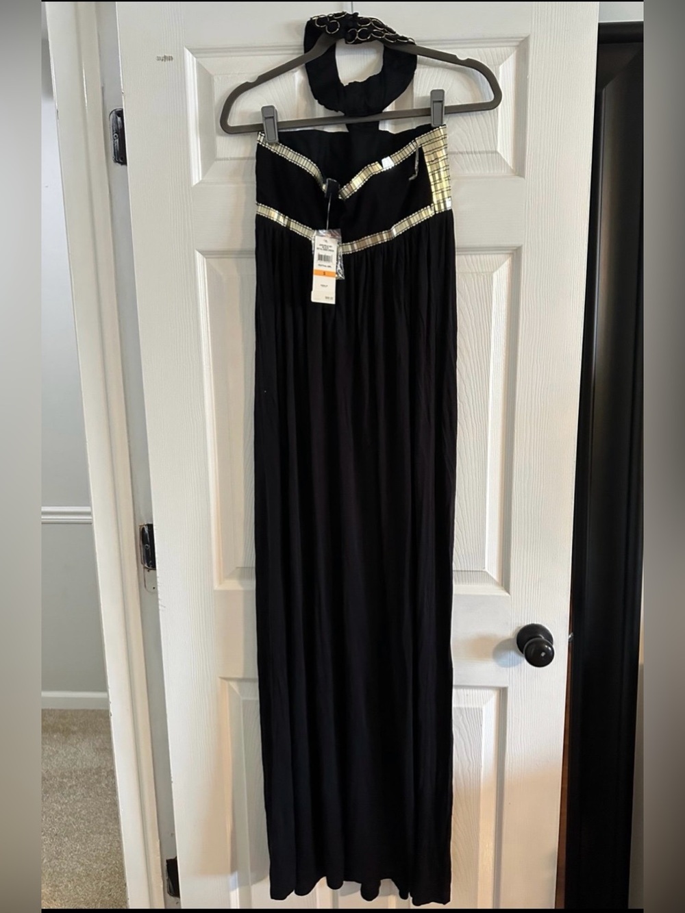 Authentic Icon Black Metallic Embellish Accent Halter Maxi Dress - Picture 2 of 4